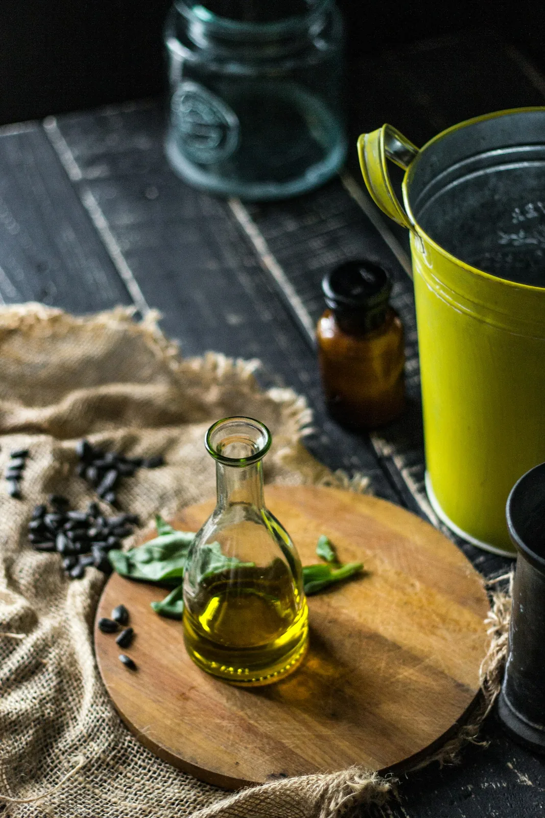 Istrian extra virgin olive oil in a small glass carafe