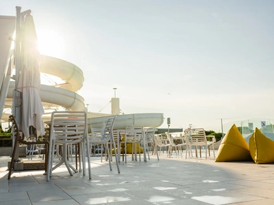 Poolside terrace and slides