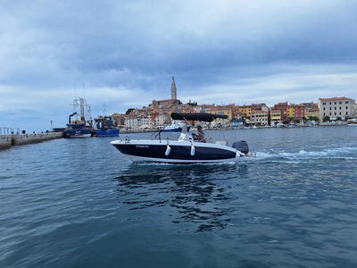 Na moru s rovinjskom siluetom u pozadini — Rovinj